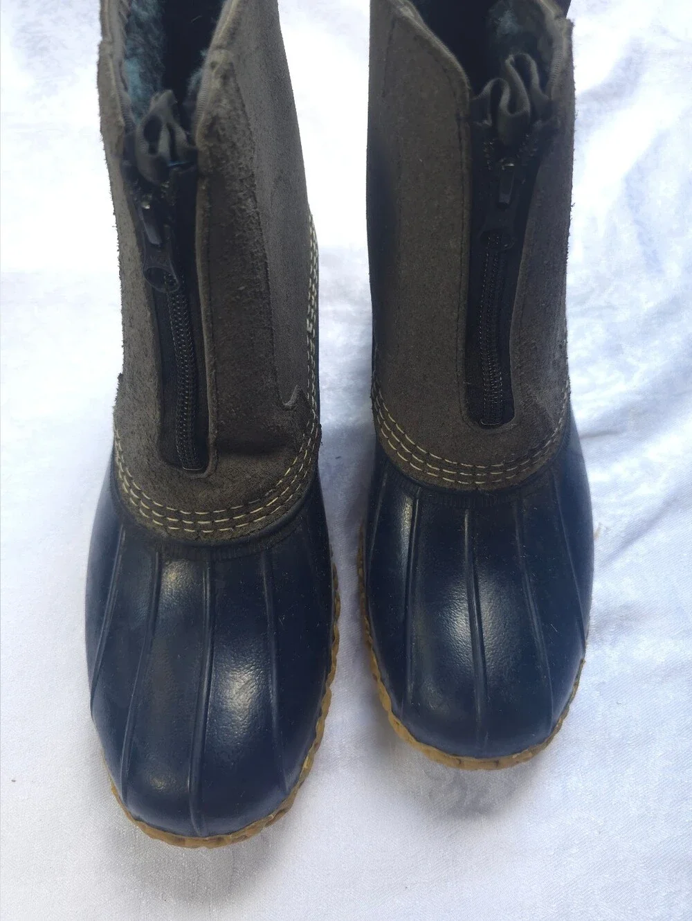 L.L. Bean Brown and Navy Bean Boots with Tan Sole Size 10